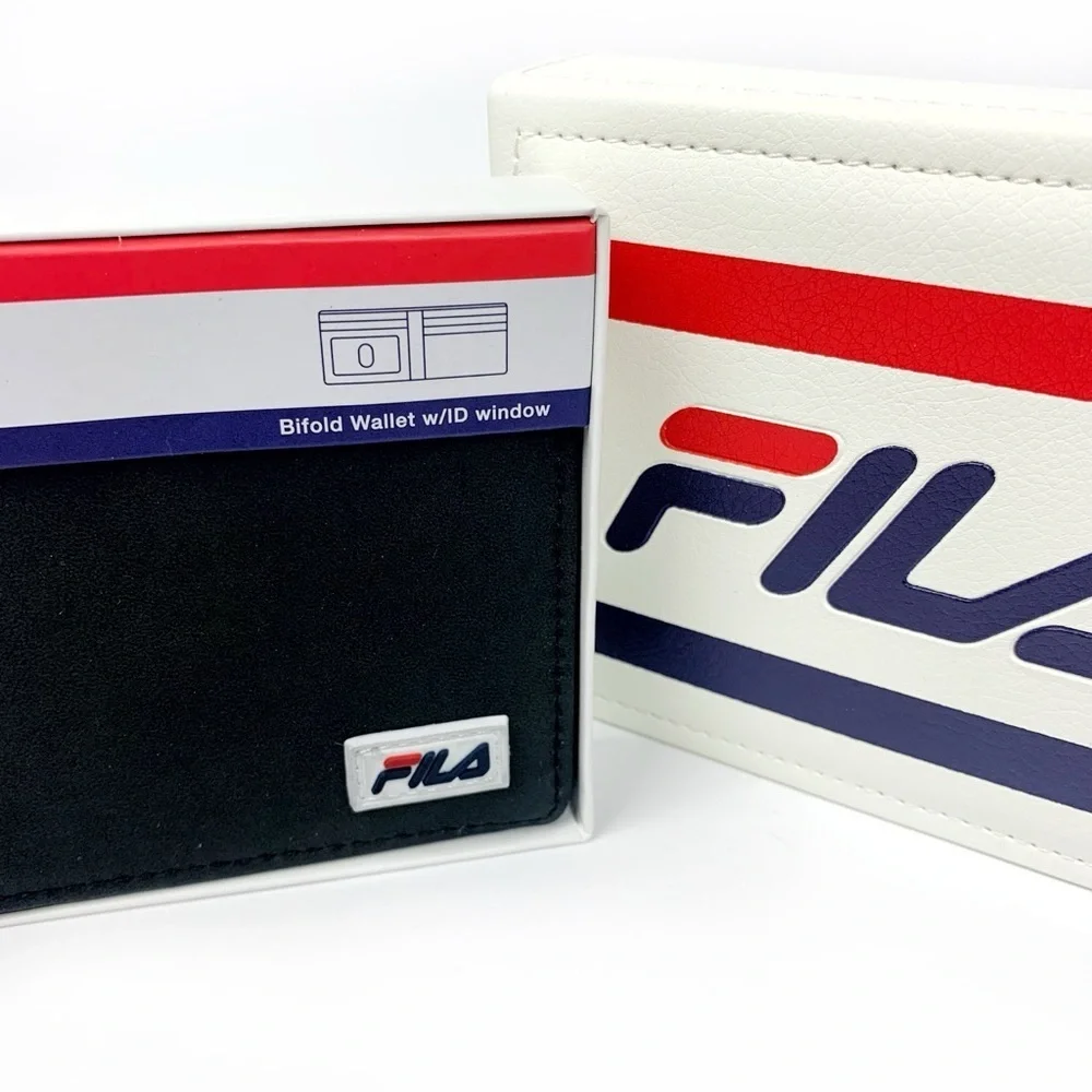 Fila Black Bifold Wallet • Logo Front • 7 Card Slots • ID Window • Gift Box